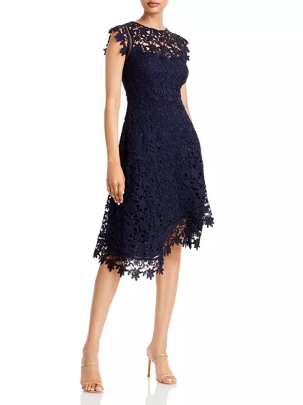 Eliza J Navy Floral Lace High-Low Cocktail Dress Sz 12